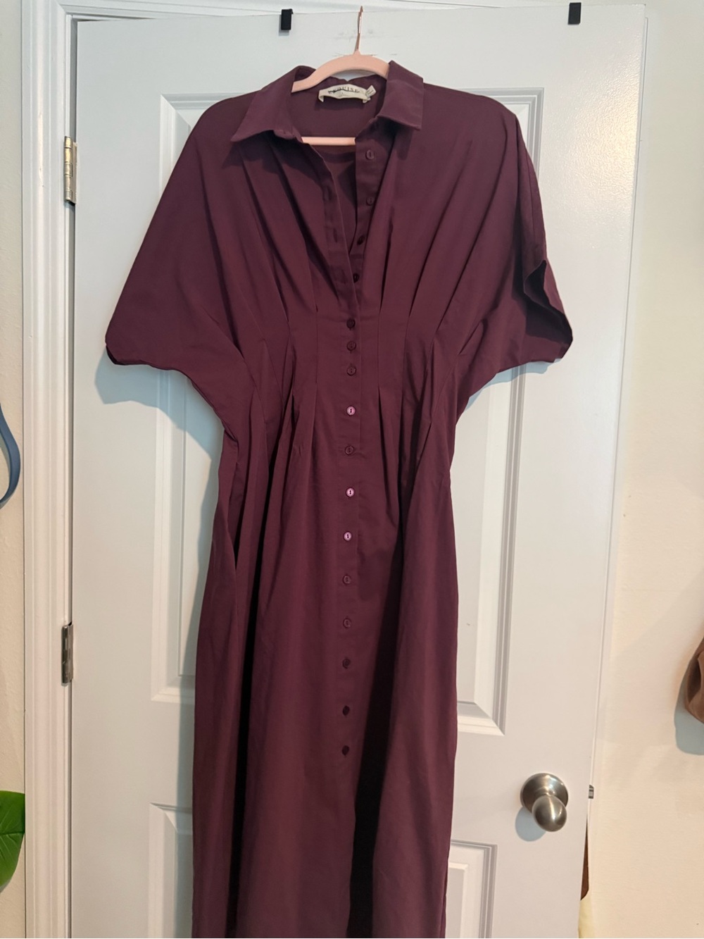 Exquise Anthropologie Tobie Burgundy Button-Front Maxi Shirt Dress